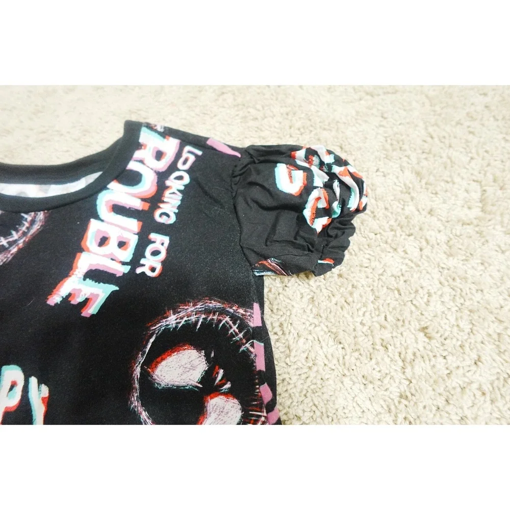 Disney Top Girls Small Nightmare‎ Before Xmas Jack Halloween Puff Sleeve